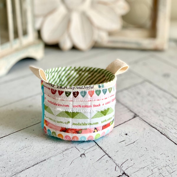 Small Fabric Cup Selvage edge Scraps Little Fabric Basket Bucket