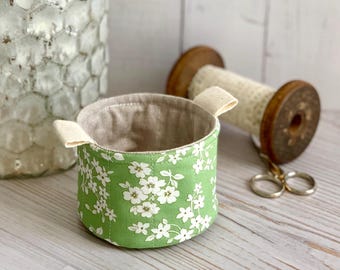 Small Fabric Cup Green Floral Little Fabric Basket Bucket