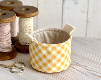 Small Fabric Cup Rustic Yellow Gingham Plaid Little Fabric Basket Bucket