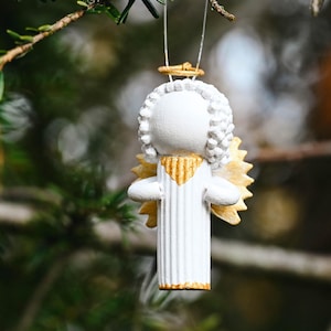 Decorazione Albero Di Natale In Legno, Angelo Dorato Per Ragazzo, Personalizzabile Con Nome - 3