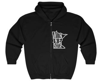 Minnesota Outline Zipper Hoodie: Unisex State Pride Jacket