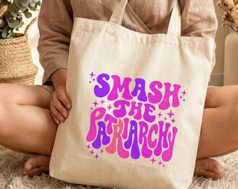 Smash the Patriarchy Tote Bag – Retro Feminist Canvas Bag · Reusable Eco Shopper · Equal Rights Gift for Her, Protest Tote Anti Trump (US)