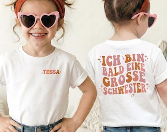 Ik word binnenkort grote zus! Gepersonaliseerd shirt of babyrompertje, kindershirt voor de geboorteaankondiging, familieoutfit voor de zwangerschapsaankondiging.