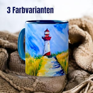 Hand-painted lighthouse mug | Gift idea for sea lovers | North Sea or Baltic Sea motif | Sand dune coffee mug | Maritime art mug