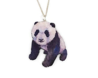 Panda wooden necklace illustration laser cut wood animal jewellery