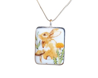 Rabbit Glass Pendant Sterling silver necklace Fused Glass Jewellery necklace jewellery