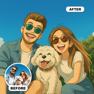 Anime style Custom Picture From Photo, Unique Portrait, Cartoon Portrait, Cartoon Style Couple, Pet Funny Portrait, Best gift, Digital File