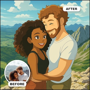 Custom Picture to Anime style  From Photo, Unique Portrait, Cartoon Portrait, Cartoon Style Couple, Pet Funny Portrait, Best gift, Digital