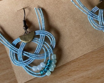 Mizuhiki Earrings with glass beads blue shades