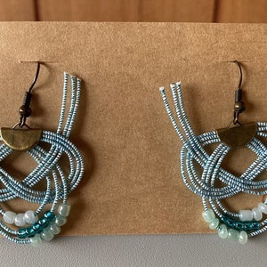 Mizuhiki Earrings with glass beads blue shades image 2