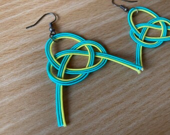 Mizuhiki codes craft Earrings, Lemon and turquoise