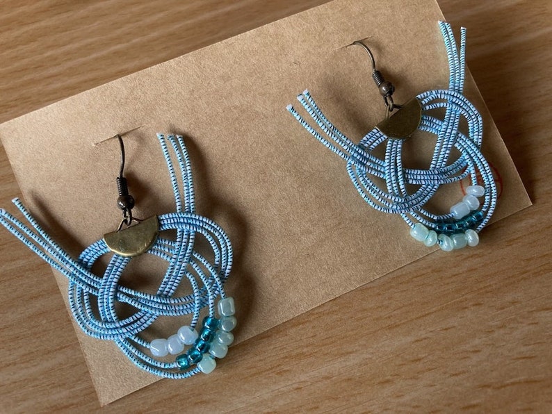 Mizuhiki Earrings with glass beads blue shades image 1