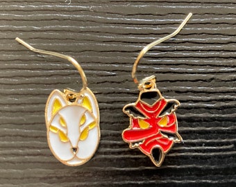 Japanese ritual festival masks Earrings |  Fox and Tengu