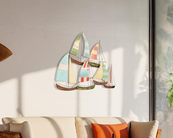 Sailboat Metal Wall Art with Colorful Design, Coastal Home Decoration, Boat Wall Decor