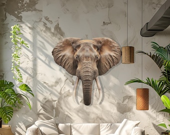 Colorful Elephant Head Metal Wall Sculpture, Majestic Elephant Design, Safari Wall Decoration