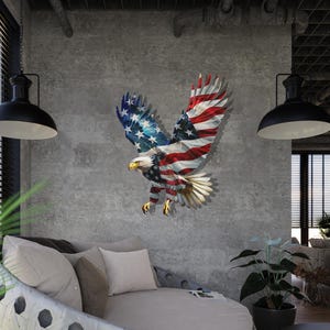 Bald Eagle American Flag Metal Wall Art: Patriotic USA Decor