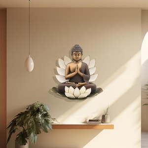 Buddha Metal Wall Sculpture with Lotus Design, Colorful Meditation Wall Decor, Zen Wall Art image 1