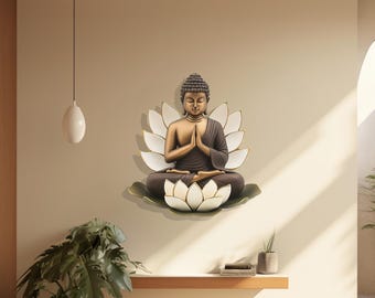 Buddha Metal Wall Sculpture with Lotus Design, Colorful Meditation Wall Decor, Zen Wall Art