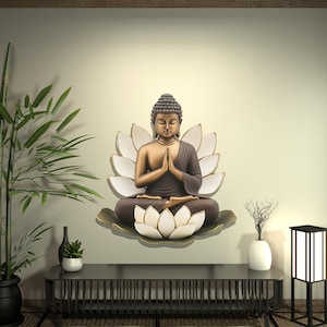 Buddha Metal Wall Sculpture with Lotus Design, Colorful Meditation Wall Decor, Zen Wall Art image 2