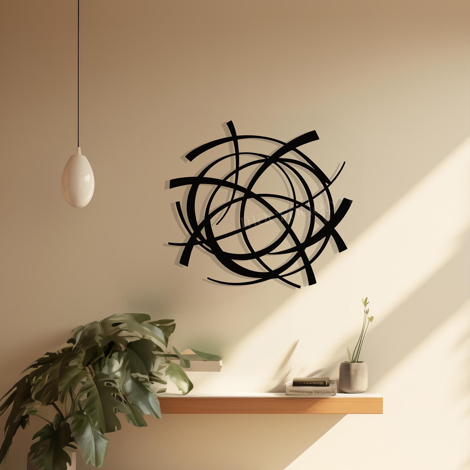 Minimal Circular Metal Wall Sculpture, Modern Curved Design, Geometric ...