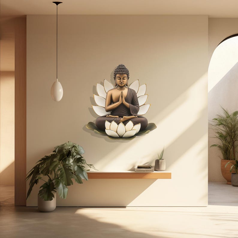 Buddha Metal Wall Sculpture with Lotus Design, Colorful Meditation Wall Decor, Zen Wall Art image 1