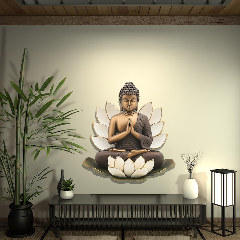 Buddha Metal Wall Sculpture with Lotus Design, Colorful Meditation Wall Decor, Zen Wall Art image 2