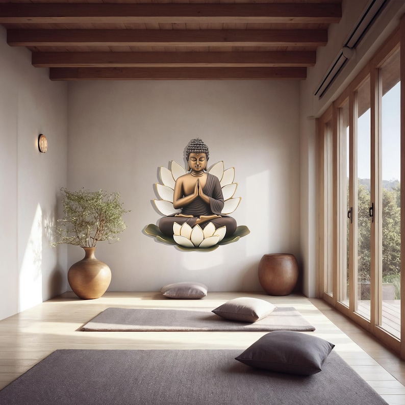 Buddha Metal Wall Sculpture with Lotus Design, Colorful Meditation Wall Decor, Zen Wall Art image 5