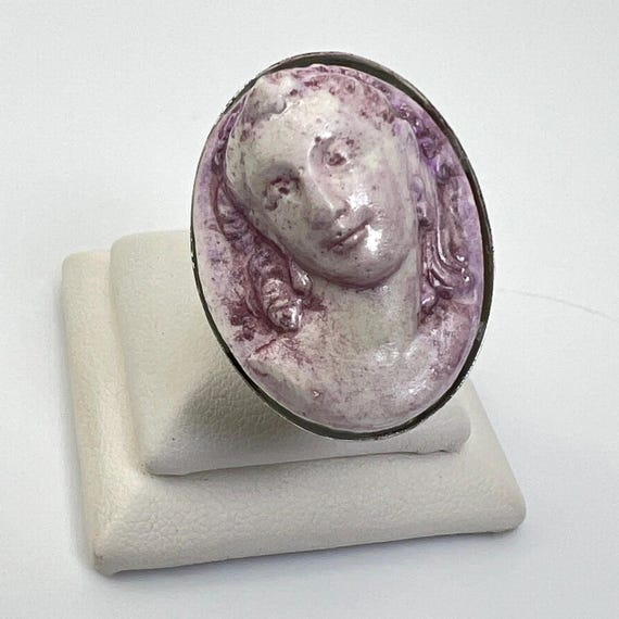 Handcrafted Adjustable Ring with Polymer Clay Cam… - image 1