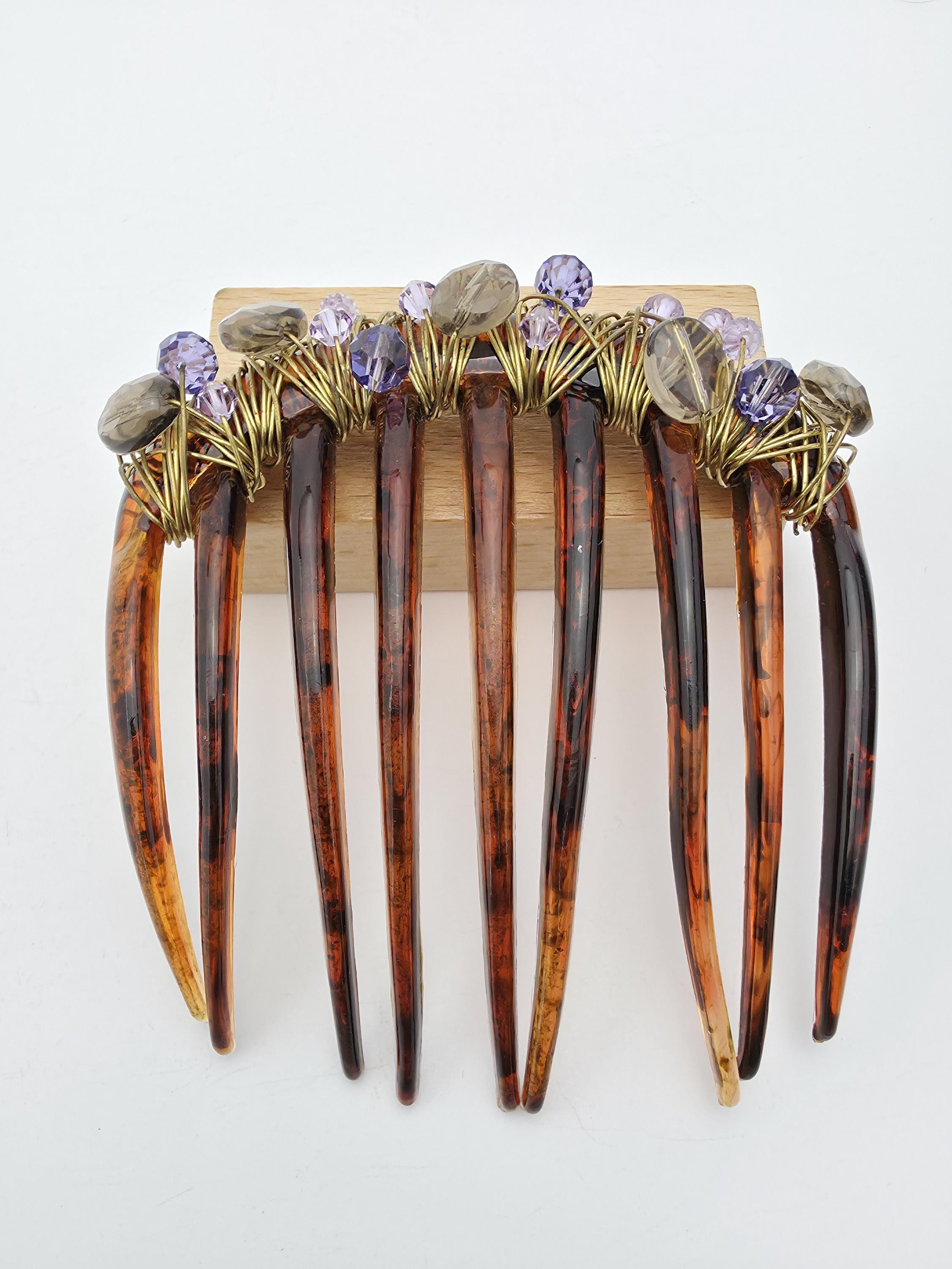 Vintage Colette Malouf Hair Comb, Brass Wire, Crystals & Semi-Precious…