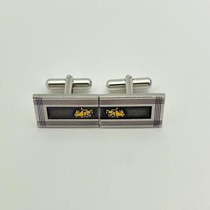 Chiyoda F&M signed Silver and Gold Tone Cufflinks with Lion Motif - Elegant Rectangular Design with Intricate Detailing