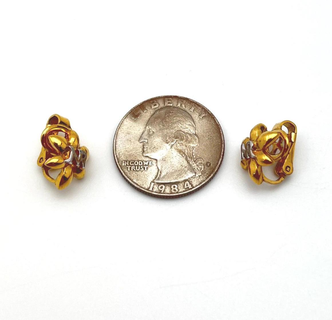 Boucles D'oreilles Clips Nina Ricci Style Fleur - Dorées, Acier, Fabriqué En France, Occasion