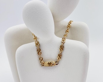 Vintage Mario Valentino Necklace Gold-Tone S Link Chain with Logo Clasp, Designer Jewelry, Unisex Statement Piece