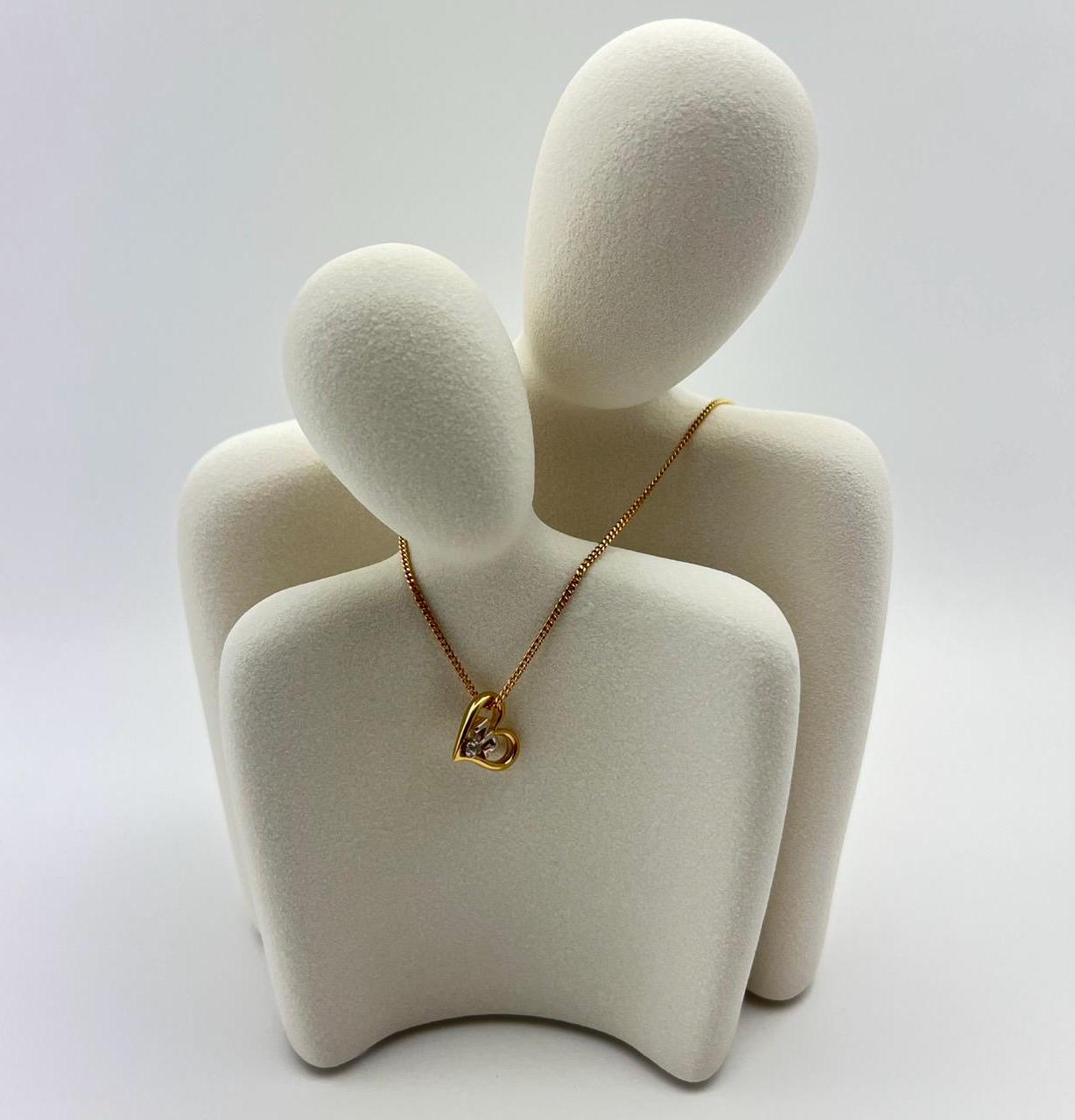 Vintage Nina Ricci Gold-tone Heart Pendant Necklace, Rhinestone NR
