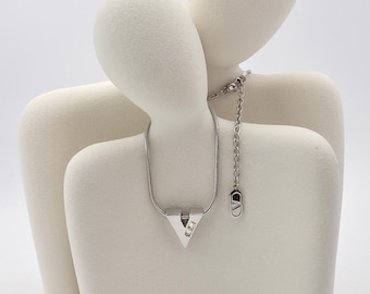 Valentino Vintage Silver-Tone V Logo Pendant Necklace with Adjustable Chain, Stylish Retro Designer Jewelry, Unisex Statement Accessory