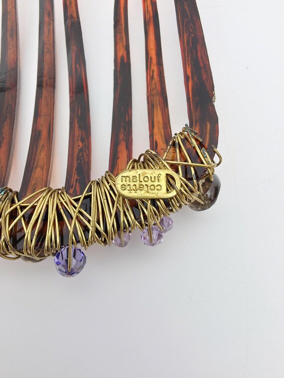 Vintage Colette Malouf Hair Comb, Brass Wire, Crystals  display picture 2