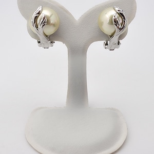 Vintage Jean Louis Scherrer Signed JLS Earrings, Pearl and Silver Leaf Design, Elegant Retro Fashion Jewelry, Collector’s Statement Piece