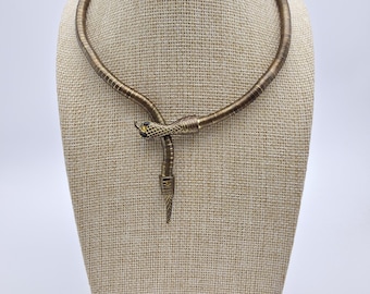 Vintage Brass flexible Snake Necklace/Bracelet – Adjustable, Coiled Serpent Design, Unique Mid-Century Jewelry with Detailed Head & Tail