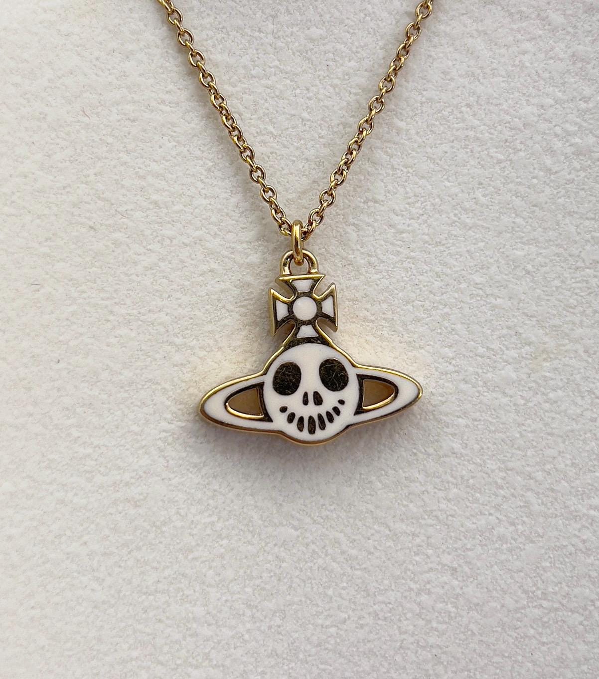 Signed Vivienne Westwood Necklace, 2-sided Enamel Skull Pendant