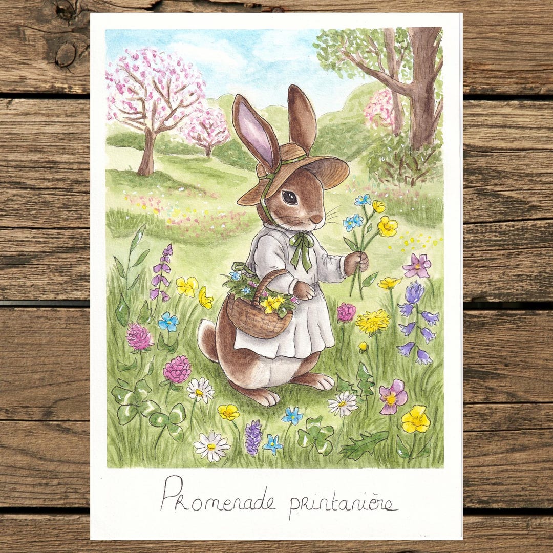 Spring Watercolour Rabbits Spring Rabbit Poster – Watercolor Illustration With Wildflowers ...