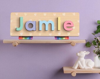Personalized Wooden Name Puzzle, Heart Design, Baby Shower Gift