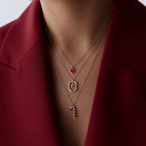 Collar con inicial octogonal de oro de 14 quilates y piedra brillante. Colgante personalizado para ella. Regalo elegante. Letras personalizadas de la A a la Z.
