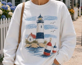 Cape Cod Sweatshirt, Lighthouse Sweatshirt, Coastal Lighthouse Crewneck, New England Beach Pullover, Nautical Gift