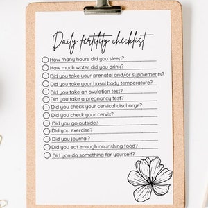 TTC Daily Fertility Checklist | Printable Fertility Tracker | Ovulation and Pregnancy Journal | Self-Care Health Tracker | PDF Download