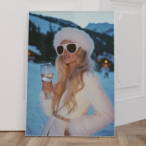 Apres Ski Poster, Skiing Wall Art, Trendy Ski Print, Girly Winter Decor, Luxury Ski Lodge Art, Skier Gift, Fashion Magazine Art, Skiing Bach