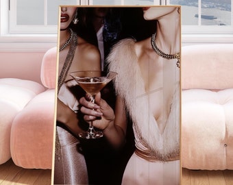 Retro Printable Wall Art Martini, Old Money Print, Chic Bar Cart Prints for Trendy Girly Apartment, Old Hollywood Bar, Pink Cocktail Print