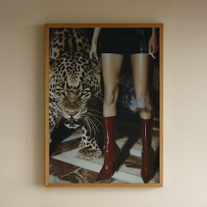 Trendy Red Boots Print Retro Leopard Poster High Fashion Poster Hypebeast Aesthetics Luxurious Wall Art Chic Designer Poster Cool Girl Photo