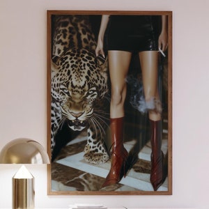 Trendy Red Boots Print Retro Leopard Poster High Fashion Poster Hypebeast Aesthetics Luxurious Wall Art Chic Designer Poster Cool Girl Photo