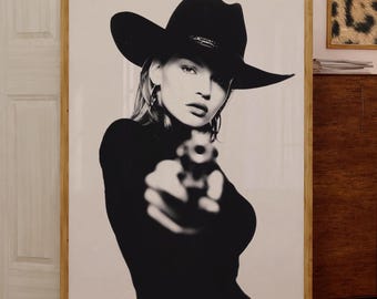 Digital Cowgirl Print, Digital Print Black and White Dorm Prints Cowgirl Wall Art Cool Girl Aesthetic Print Western Wall Decor for Apartment