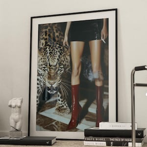Trendy Red Boots Print Retro Leopard Poster High Fashion Poster Hypebeast Aesthetics Luxurious Wall Art Chic Designer Poster Cool Girl Photo