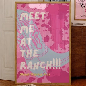 Cowgirl Poster Pink Wall Art Trendy Apartment Decor, Pink Room Decor Aesthetic Poster, Pink Cowgirl Western Decor Preppy Print Retro Posters
